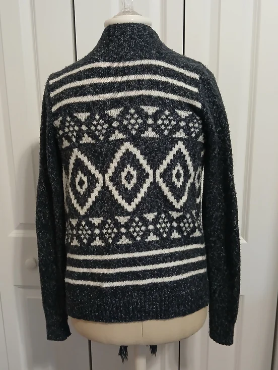 Ladies Like New Hollister Aztec Cascade Open Front Fringe Hi Low Sweater Medium - Picture 2 of 6